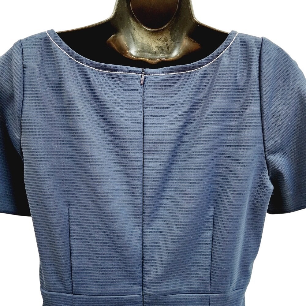 Piazza Sempione Navy Blue Textured Sheath Dress Contrast Stitch Italy Size IT 48 - Picture 7 of 10
